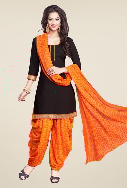 Salwar Studio Black & Orange Solid Dress Material Salwar Studio Black & Orange Solid Dress Material