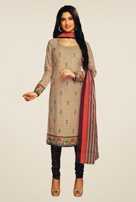 Salwar Studio Beige & Black Floral Print Dress Material Salwar Studio Beige & Black Floral Print Dress Material