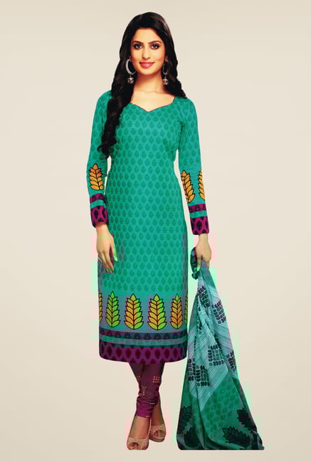 Salwar Studio Teal & Purple Printed Dress Material Salwar Studio Teal & Purple Printed Dress Material