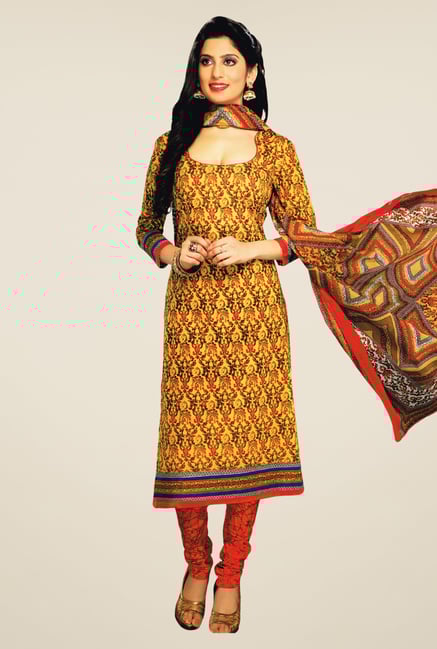 Salwar Studio Yellow & Red Printed Dress Material Salwar Studio Yellow & Red Printed Dress Material