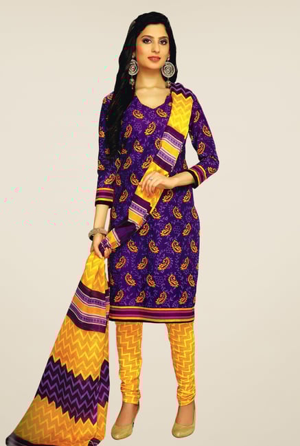 Salwar Studio Purple & Yellow Paisley Print Dress Material Salwar Studio Purple & Yellow Paisley Print Dress Material