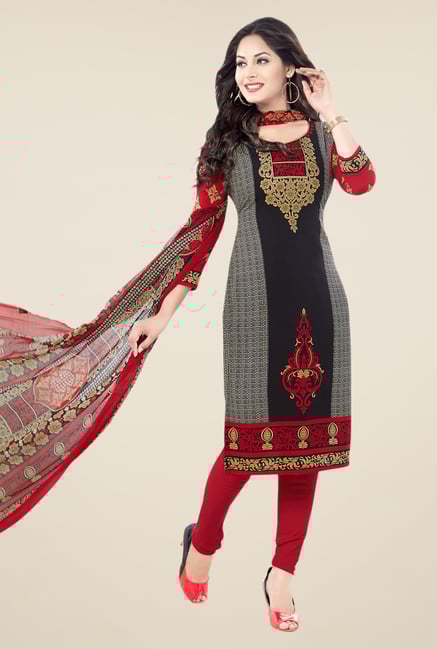 Salwar Studio Black & Red Printed Free Size Dress Material Salwar Studio Black & Red Printed Free Size Dress Material