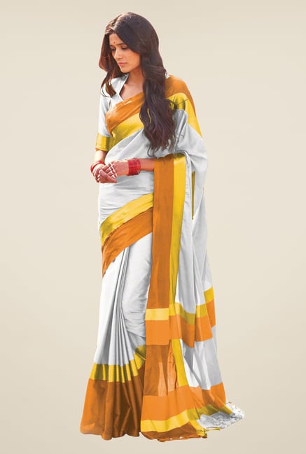 Salwar Studio Silver & Orange Solid Saree Salwar Studio Silver & Orange Solid Saree