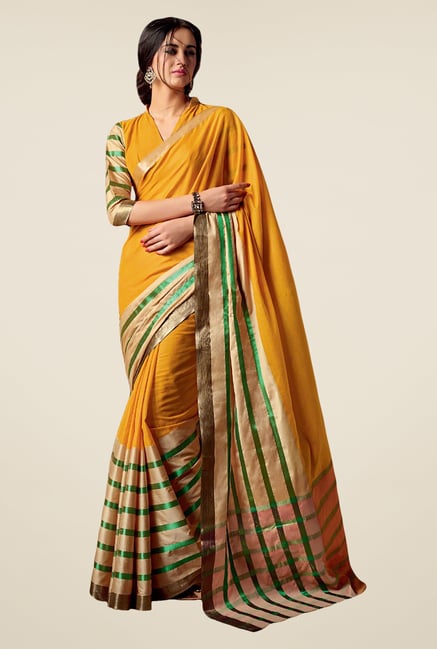 Salwar Studio Mustard Striped Saree Salwar Studio Mustard Striped Saree