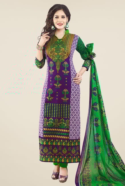 Salwar Studio Purple & Green Cotton Dress Material Salwar Studio Purple & Green Cotton Dress Material