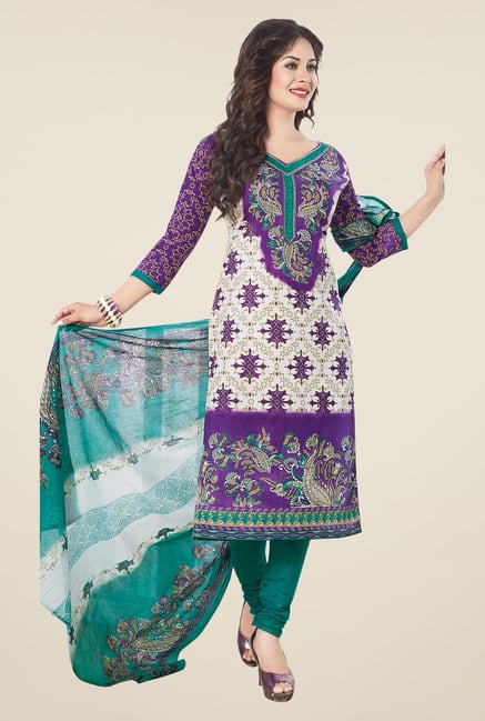 Salwar Studio Purple & Green Printed Cotton Dress Material Salwar Studio Purple & Green Printed Cotton Dress Material