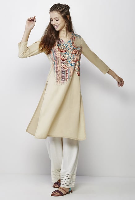 Global Desi Beige Floral Print Kurta Global Desi Beige Floral Print Kurta
