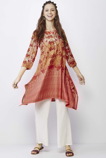 Global Desi Maroon Floral Print Kurta Global Desi Maroon Floral Print Kurta