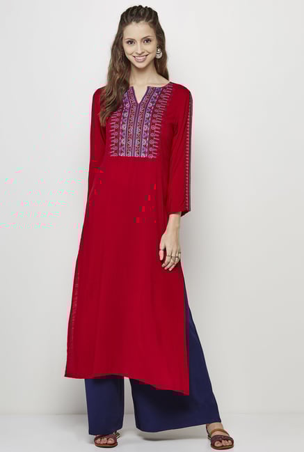 Global Desi Red Embroidered Kurta Global Desi Red Embroidered Kurta