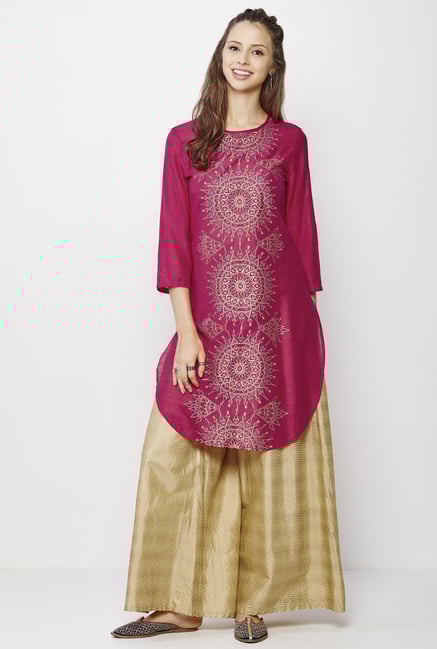 Global Desi Magenta Printed Kurta Global Desi Magenta Printed Kurta