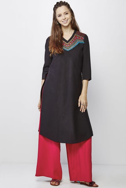 Global Desi Black Embroidered Kurta Global Desi Black Embroidered Kurta