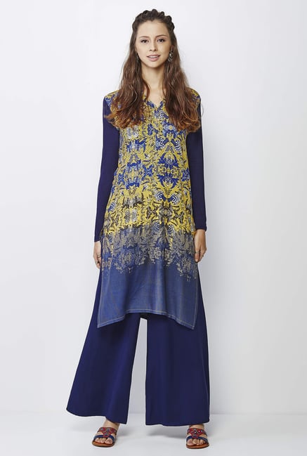 Global Desi Navy Floral Print Kurta Global Desi Navy Floral Print Kurta