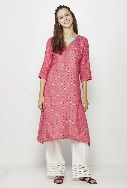 Global Desi Pink Printed Kurta Global Desi Pink Printed Kurta