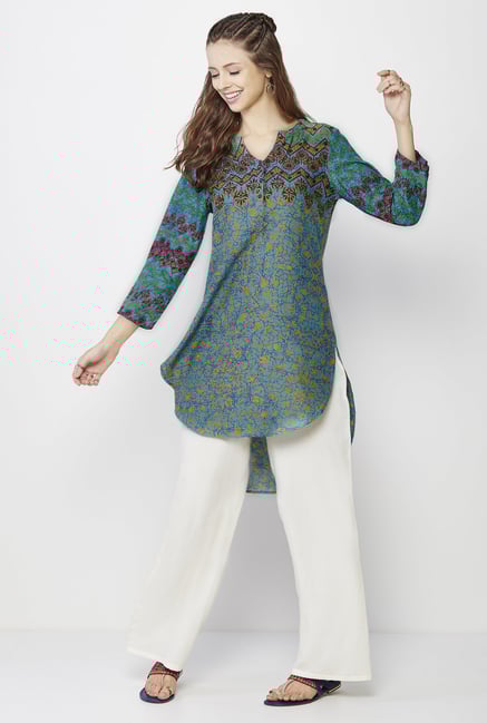 Global Desi Teal Printed Kurta Global Desi Teal Printed Kurta