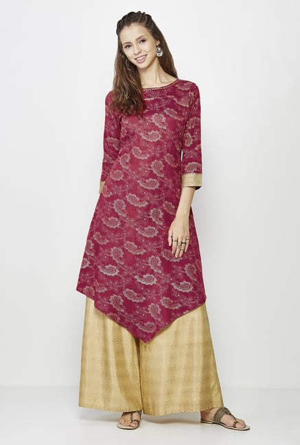 Global Desi Pink Paisley Print Kurta Global Desi Pink Paisley Print Kurta