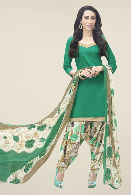 Ishin Green & Off White Solid Cotton Dress Material Ishin Green & Off White Solid Cotton Dress Material