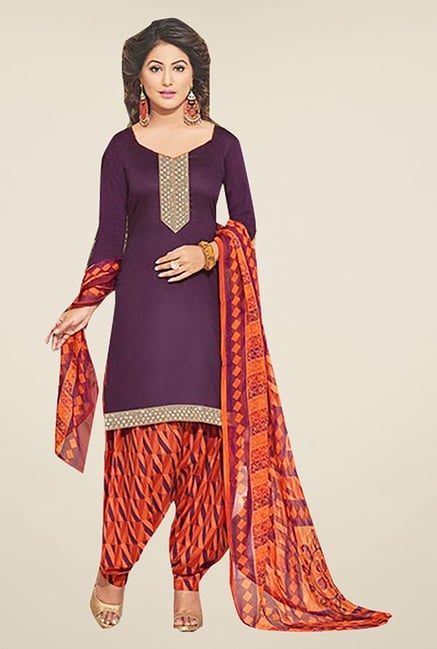Ishin Purple & Orange Solid Cotton Dress Material Ishin Purple & Orange Solid Cotton Dress Material