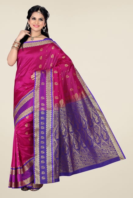 Ishin Magenta & Purple Printed Kanjeevaram Tana Silk Saree Ishin Magenta & Purple Printed Kanjeevaram Tana Silk Saree
