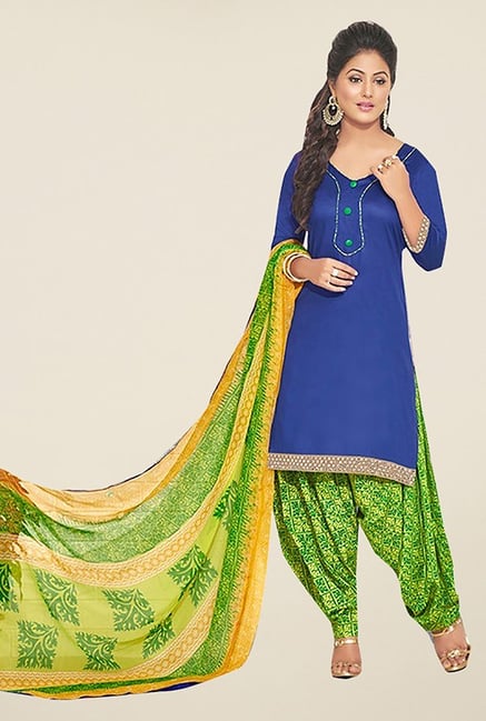 Ishin Blue & Green Solid Cotton Dress Material Ishin Blue & Green Solid Cotton Dress Material