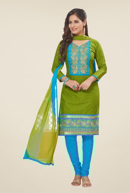 Salwar Studio Green & Blue Printed Dress Material Salwar Studio Green & Blue Printed Dress Material