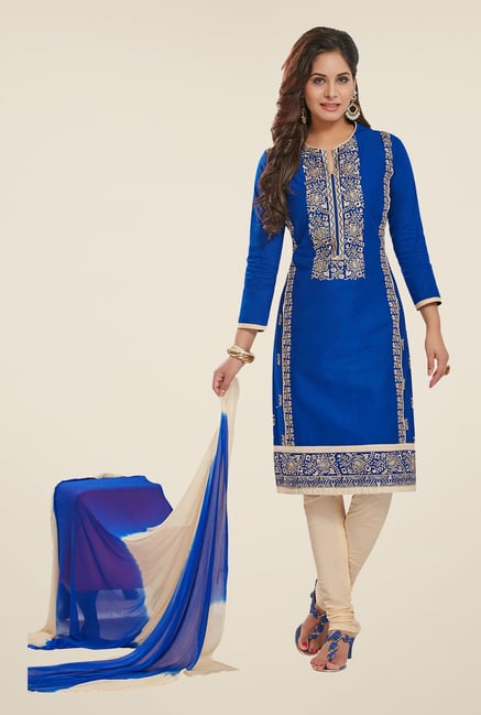 Salwar Studio Blue & Cream Embroidered Dress Material Salwar Studio Blue & Cream Embroidered Dress Material