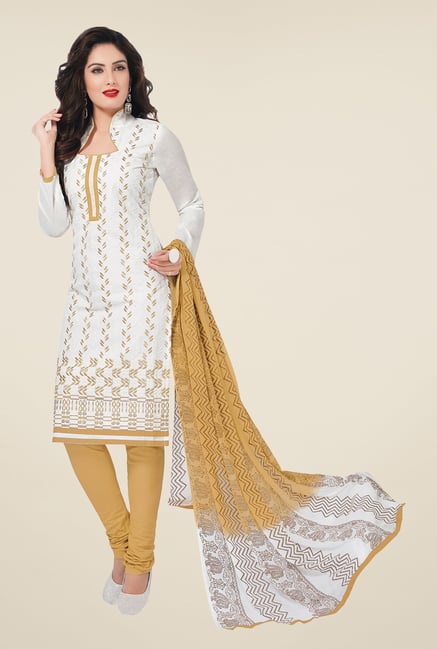 Salwar Studio Off White & Beige Embroidered Dress Material Salwar Studio Off White & Beige Embroidered Dress Material