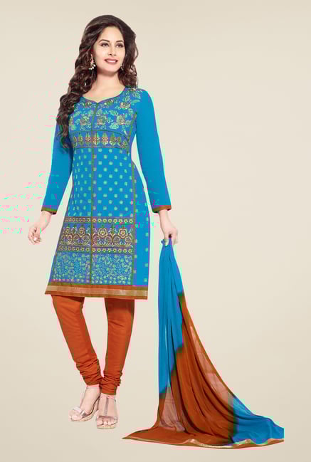 Salwar Studio Blue & Rust Embroidered Dress Material Salwar Studio Blue & Rust Embroidered Dress Material