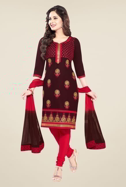 Salwar Studio Brown & Pink Embroidered Dress Material Salwar Studio Brown & Pink Embroidered Dress Material
