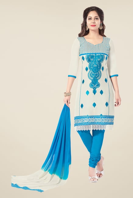 Salwar Studio Off White & Blue Embroidered Dress Material Salwar Studio Off White & Blue Embroidered Dress Material