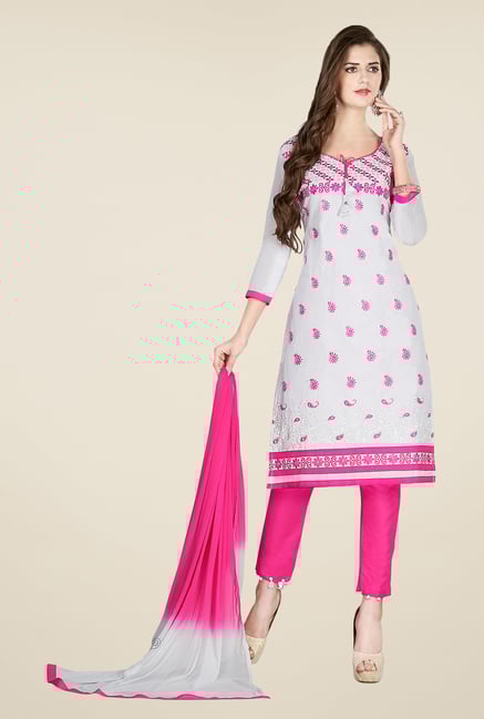 Salwar Studio Off White & Pink Embroidered Dress Material Salwar Studio Off White & Pink Embroidered Dress Material