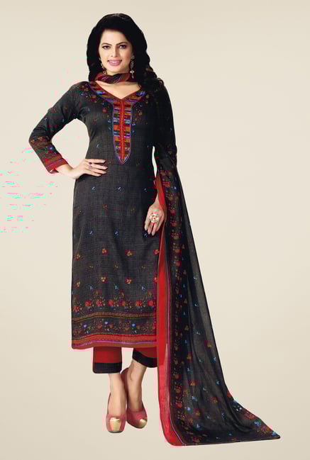 Salwar Studio Black & Red Floral Print Dress Material Salwar Studio Black & Red Floral Print Dress Material