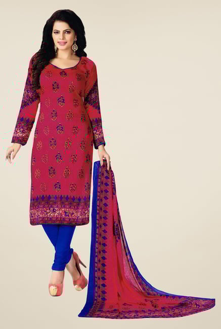 Salwar Studio Magenta & Blue Floral Print Dress Material Salwar Studio Magenta & Blue Floral Print Dress Material