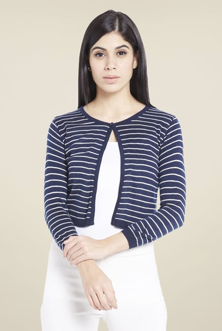 Globus Navy & White Striped Crop Shrug Globus Navy & White Striped Crop Shrug