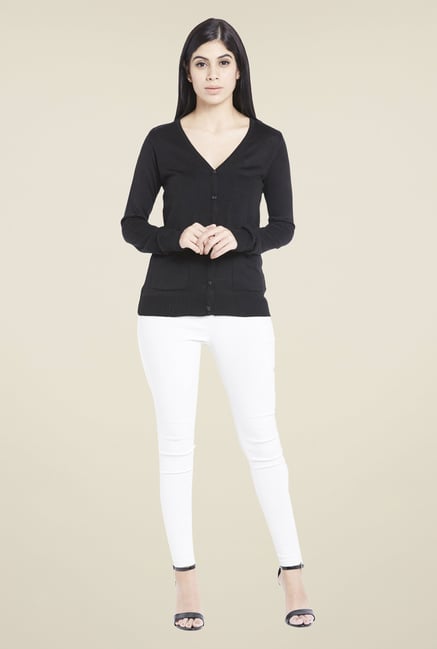 Globus Black Solid Sleek Cardigan Globus Black Solid Sleek Cardigan