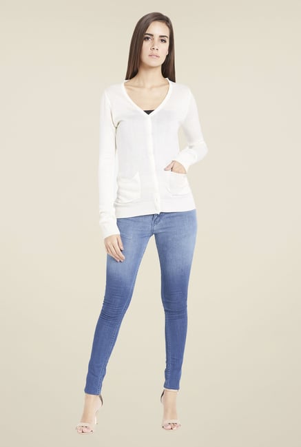 Globus Off White Solid Cardigan Globus Off White Solid Cardigan