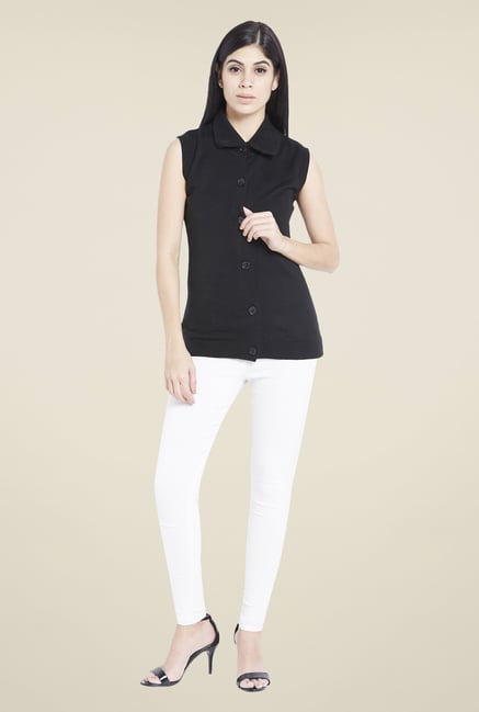 Globus Black Solid Trendy Gilet Cardigan Globus Black Solid Trendy Gilet Cardigan