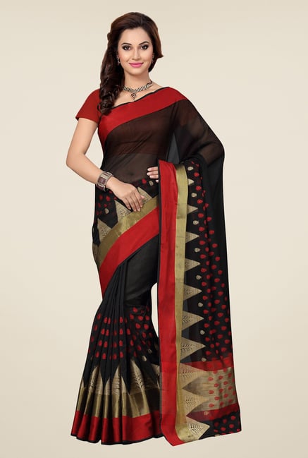 Ishin Black Embroidered Kora Silk Saree Ishin Black Embroidered Kora Silk Saree