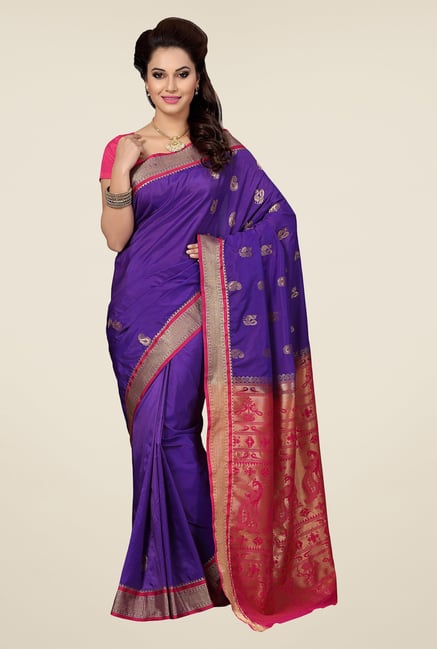 Ishin Purple & Pink Embroidered Art Silk Saree Ishin Purple & Pink Embroidered Art Silk Saree