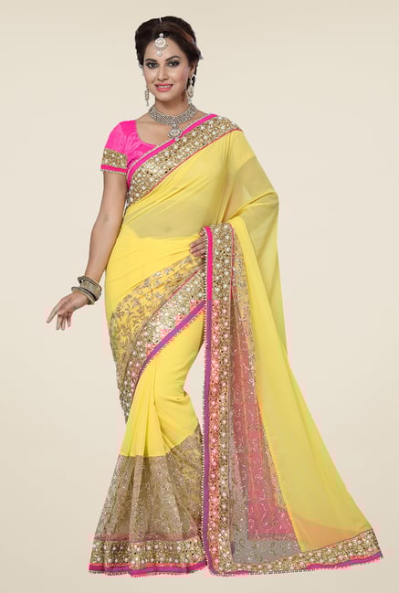 Ishin Yellow Georgette Glitter Saree Ishin Yellow Georgette Glitter Saree