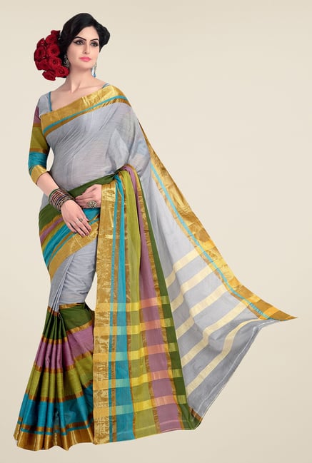 Ishin Multicolor Poly Cotton Free Size Saree Ishin Multicolor Poly Cotton Free Size Saree