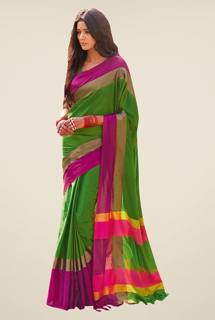 Ishin Green & Magenta Poly Cotton Saree Ishin Green & Magenta Poly Cotton Saree