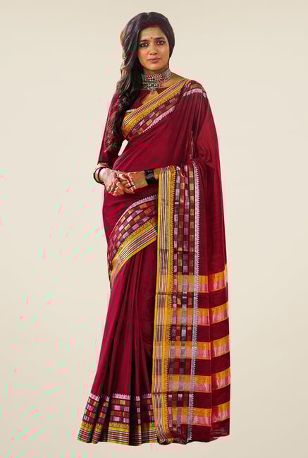 Ishin Maroon Printed Saree Ishin Maroon Printed Saree