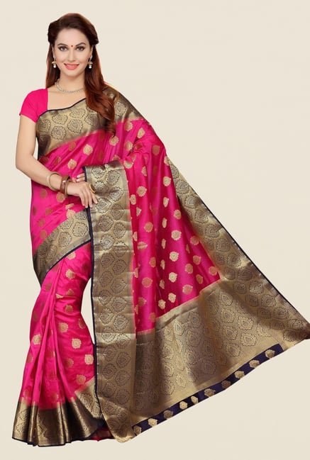 Ishin Pink & Golden Printed Poly Silk Saree Ishin Pink & Golden Printed Poly Silk Saree