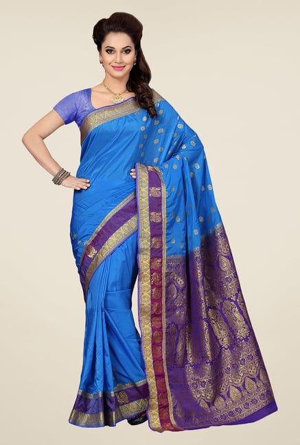 Ishin Blue & Purple Embroidered Art Silk Saree Ishin Blue & Purple Embroidered Art Silk Saree