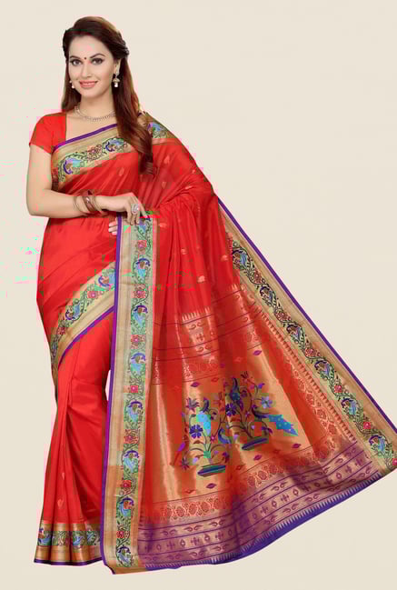 Ishin Orange Printed Art Silk Saree Ishin Orange Printed Art Silk Saree