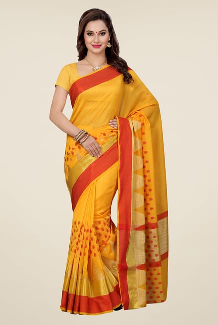 Ishin Yellow Embroidered Kora Silk Saree Ishin Yellow Embroidered Kora Silk Saree