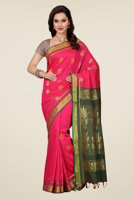 Ishin Pink & Green Embroidered South Silk Saree Ishin Pink & Green Embroidered South Silk Saree