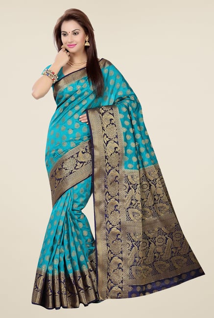 Ishin Blue Embroidered Tussar Silk Free Size Saree Ishin Blue Embroidered Tussar Silk Free Size Saree