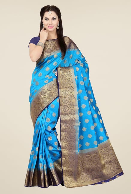 Ishin Blue Embroidered Tussar Silk Saree Ishin Blue Embroidered Tussar Silk Saree