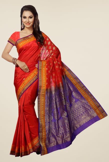 Ishin Red & Purple Printed Art Silk Saree Ishin Red & Purple Printed Art Silk Saree